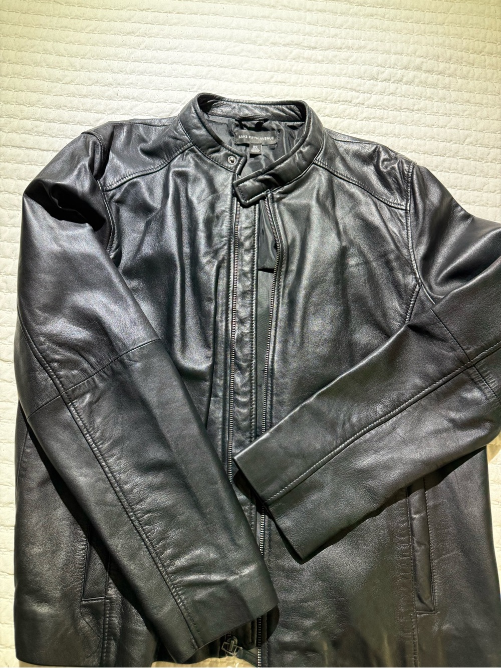 Saks Fifth Avenue Men's Black Leather Bomber Jacket